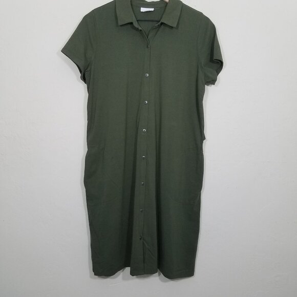 J. Jill Dresses & Skirts - J. Jill  Short Sleeve Button Up Dress with Pockets Green Stretch Size M